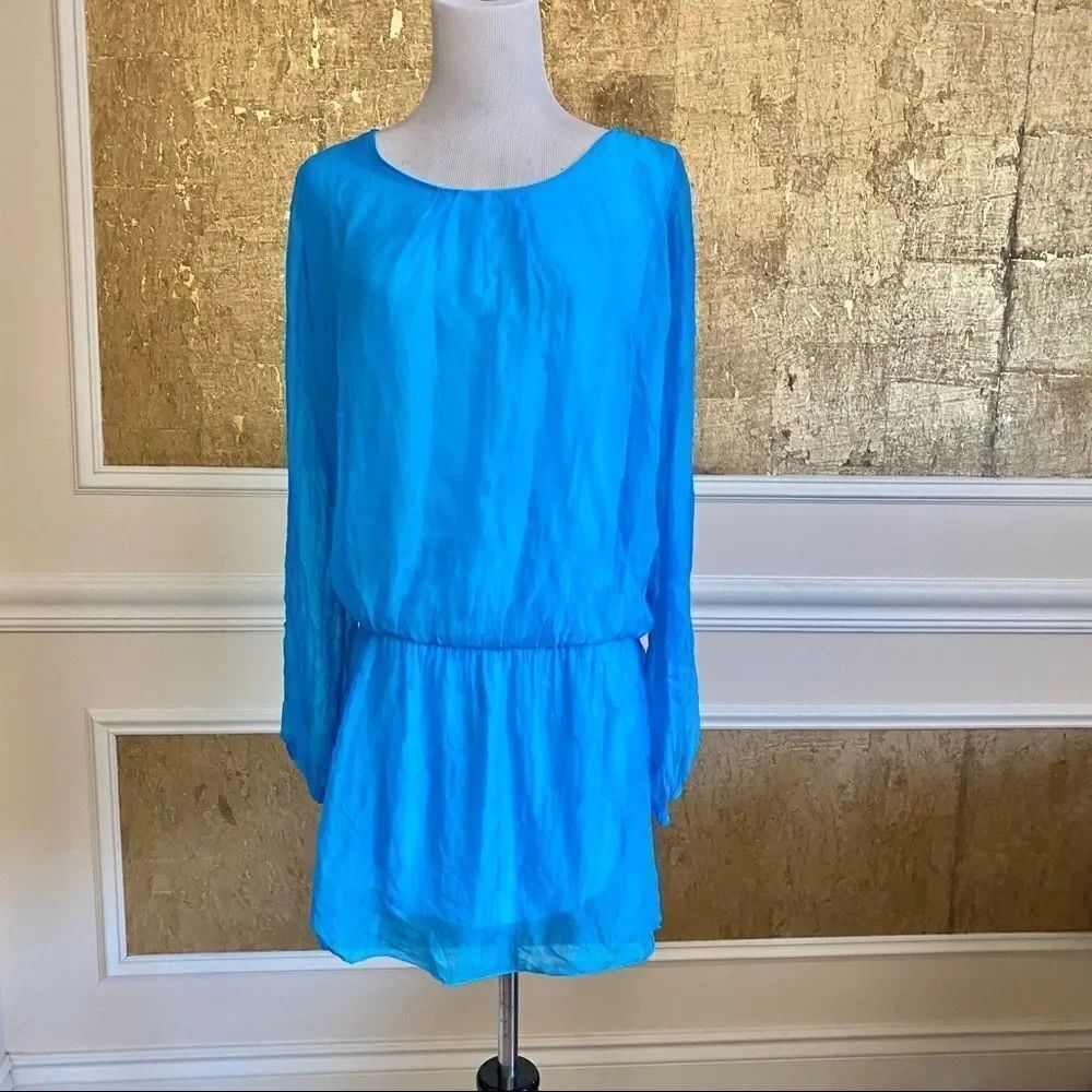 NEW Made in Italy 100% silk turquoise mini dress S